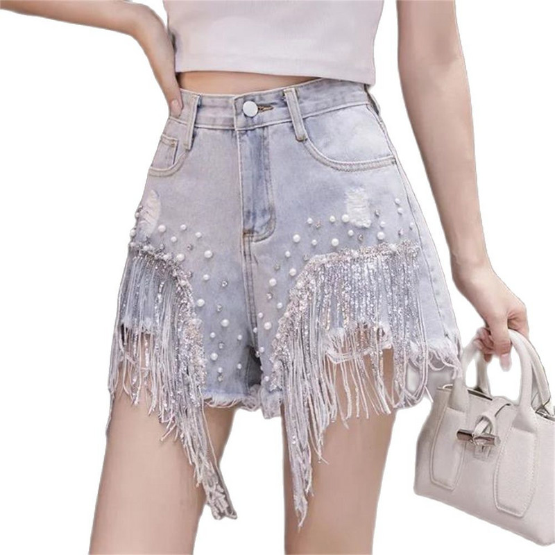 Ljetne poderane traperice, kratke femme ležerne donjice s dijamantnim kićankama visokog struka za žene, traper kratke hlače, ženska odjeća, moda