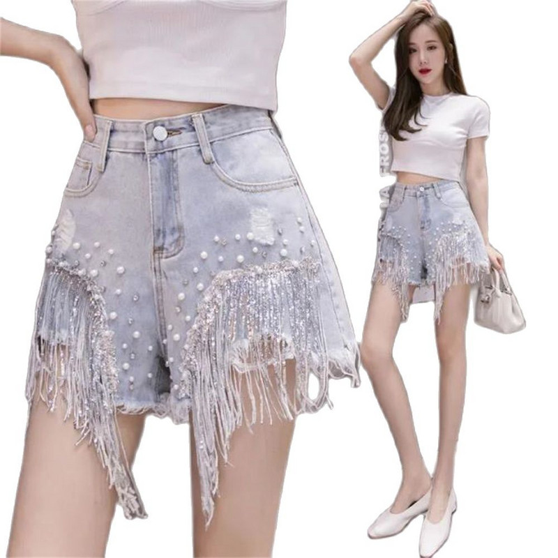 Ljetne poderane traperice, kratke femme ležerne donjice s dijamantnim kićankama visokog struka za žene, traper kratke hlače, ženska odjeća, moda