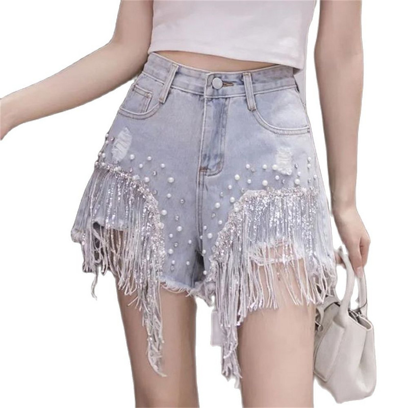 Ljetne poderane traperice, kratke femme ležerne donjice s dijamantnim kićankama visokog struka za žene, traper kratke hlače, ženska odjeća, moda