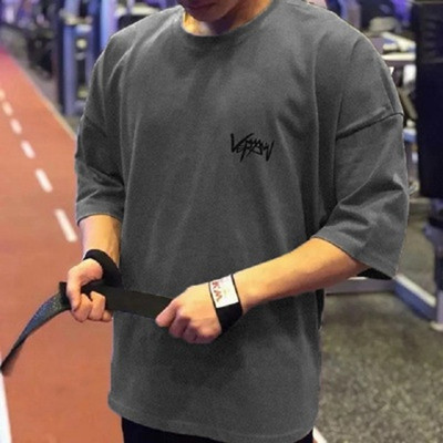 Vasaras vīriešu brīvas kokvilnas elpojošs T-krekls ar īsām piedurknēm fitnesa sporta T-krekls Fitnesa T-krekls