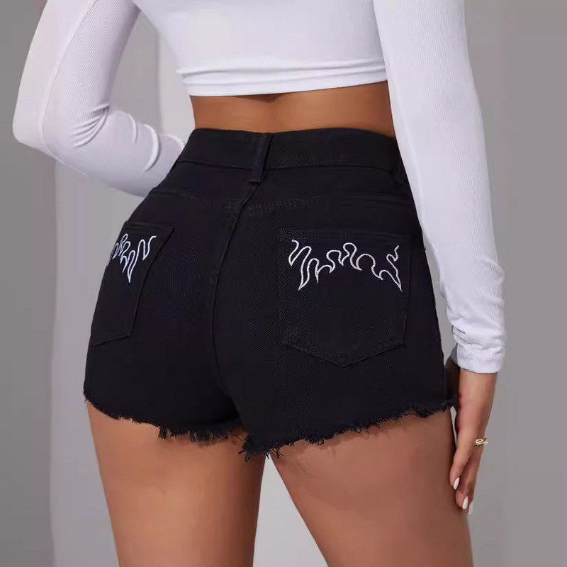 Ljeto 2024. Nove ženske crne izvezene traper kratke hlače srednjeg struka, modne seksi uske jeans kratke hlače S-2XL