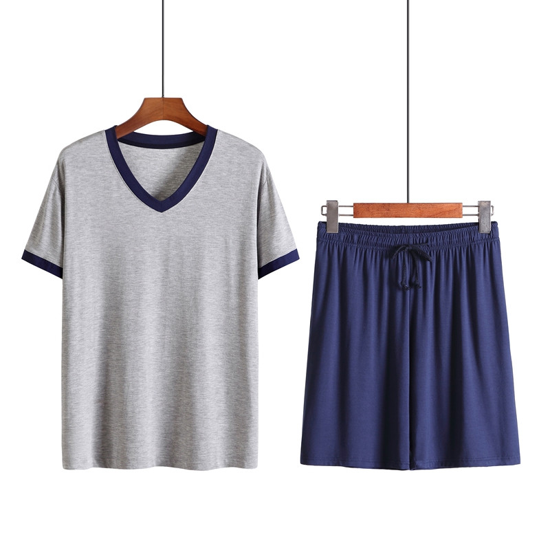 Modāls vīriešu divdaļīgs vasaras pidžamas mājas apģērbs Vīriešu šorti ar īsām piedurknēm, tievs lielais jards brīvā laika uzvalks