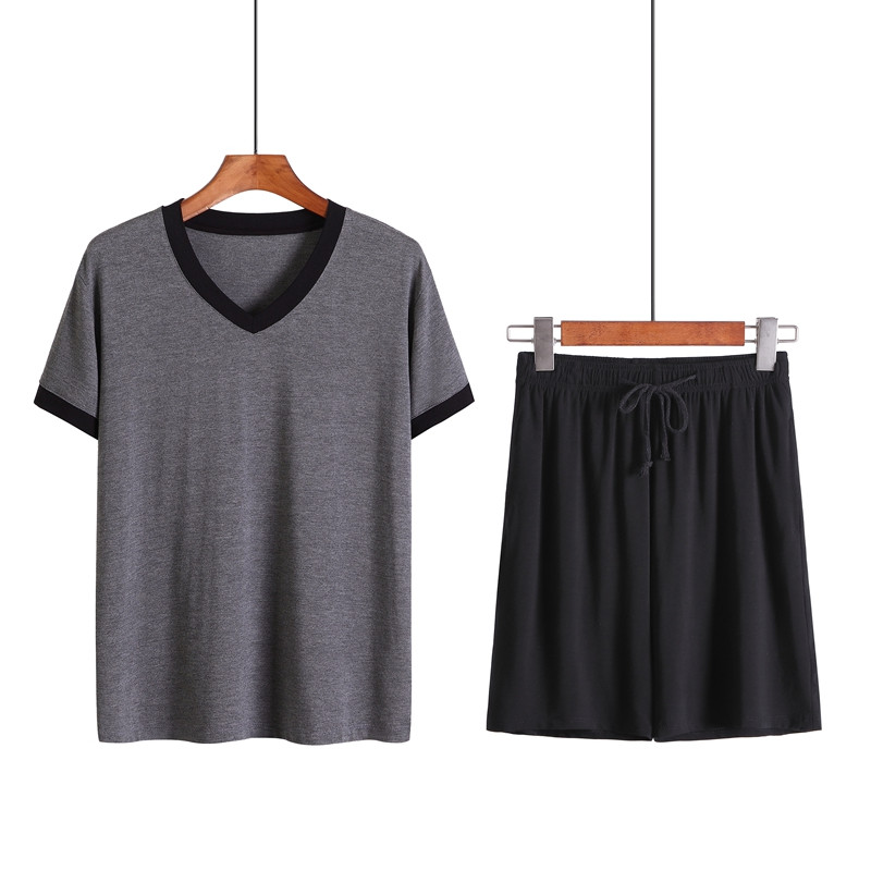 Modāls vīriešu divdaļīgs vasaras pidžamas mājas apģērbs Vīriešu šorti ar īsām piedurknēm, tievs lielais jards brīvā laika uzvalks