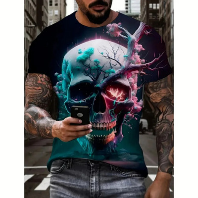 Moodne 3D Skull Print Meeste T-särk Hip Hop Punk Harajuku Tänavarõivad Suvine kuum allahindlus Lühikeste varrukatega T-särk, vaba kaelusega vaba topp