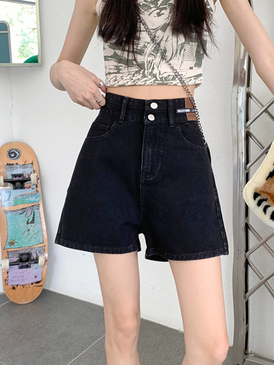 Sieviešu džinsa šorti ar augstu vidukli, 2024. gada vasara, jaunas brīvas īsās bikses Modes, plānas A līnijas platas bikses, liela izmēra S-5XL