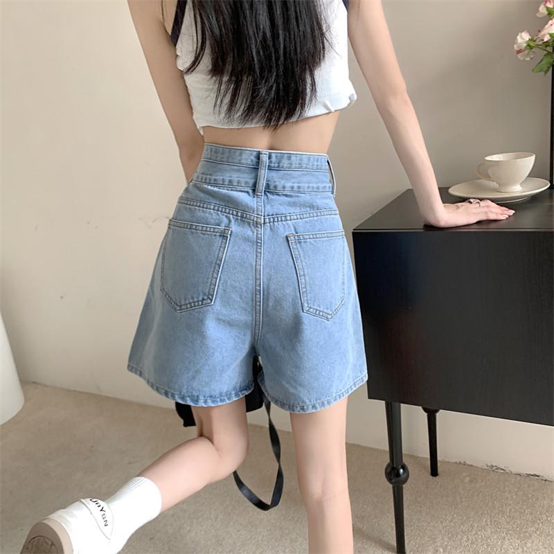 Sieviešu džinsa šorti ar augstu vidukli, 2024. gada vasara, jaunas brīvas īsās bikses Modes, plānas A līnijas platas bikses, liela izmēra S-5XL