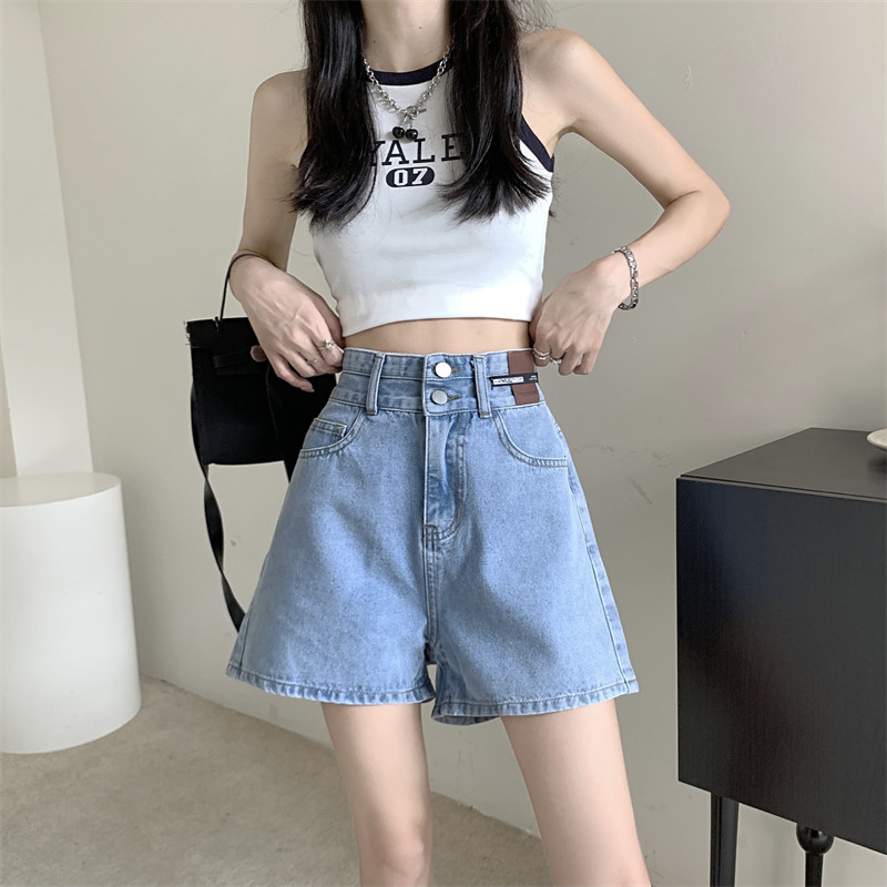 Sieviešu džinsa šorti ar augstu vidukli, 2024. gada vasara, jaunas brīvas īsās bikses Modes, plānas A līnijas platas bikses, liela izmēra S-5XL