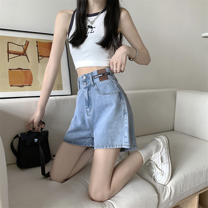 Sieviešu džinsa šorti ar augstu vidukli, 2024. gada vasara, jaunas brīvas īsās bikses Modes, plānas A līnijas platas bikses, liela izmēra S-5XL