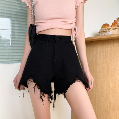 S-5xl Γυναικείο τζιν σορτς από ακατέργαστη άκρη, Καλοκαιρινό ταιριαστό Μίνι τζιν με ψηλόμεσο γυναικείο σορτς σε συνθετικό μέγεθος