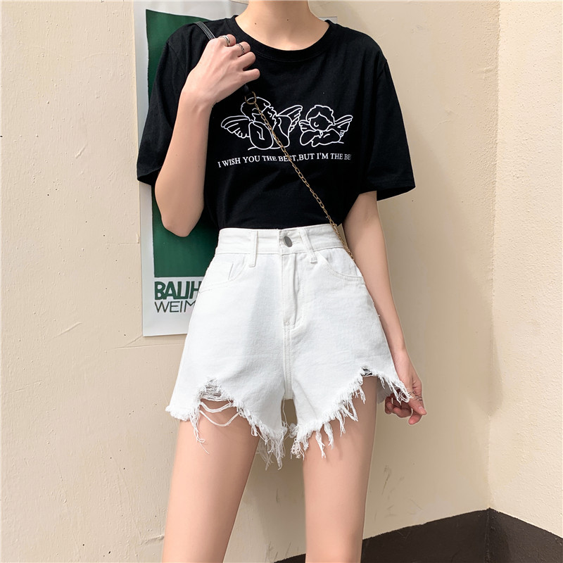 S-5xl Γυναικείο τζιν σορτς από ακατέργαστη άκρη, Καλοκαιρινό ταιριαστό Μίνι τζιν με ψηλόμεσο γυναικείο σορτς σε συνθετικό μέγεθος