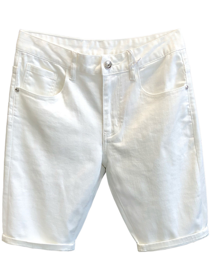 Nyári luxus, új érkezés fehér utcai viselet koreai divat karcsú farmernadrág férfiaknak nyújtható szövet alkalmi viselet férfi farmer rövidnadrág