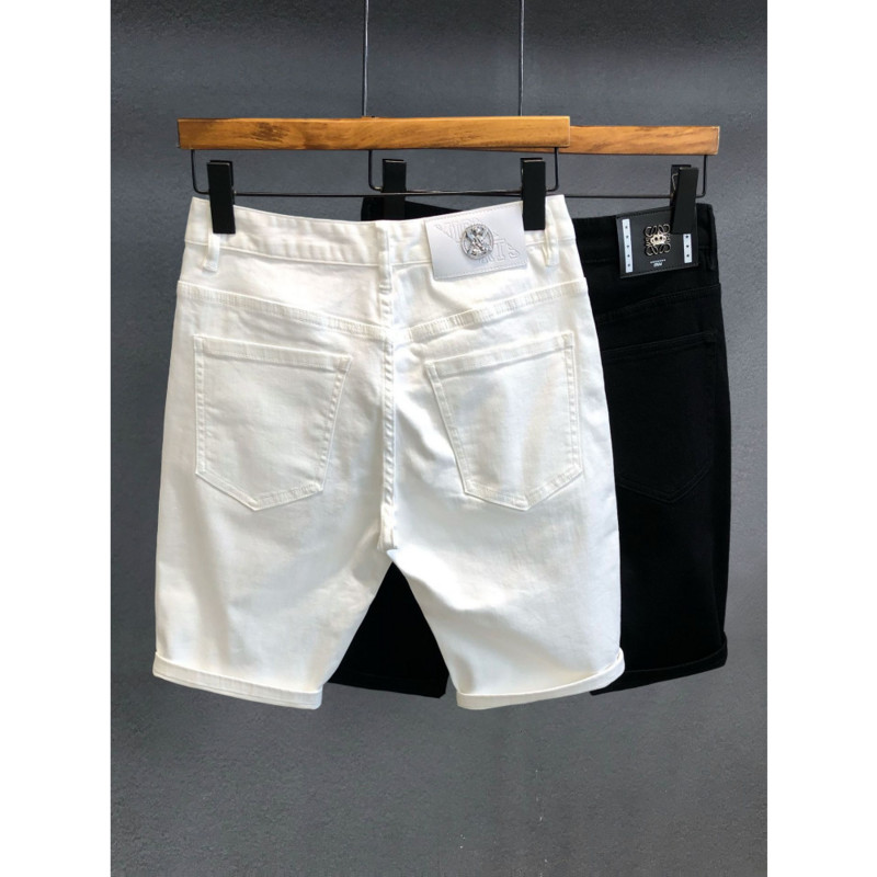 Nyári luxus, új érkezés fehér utcai viselet koreai divat karcsú farmernadrág férfiaknak nyújtható szövet alkalmi viselet férfi farmer rövidnadrág