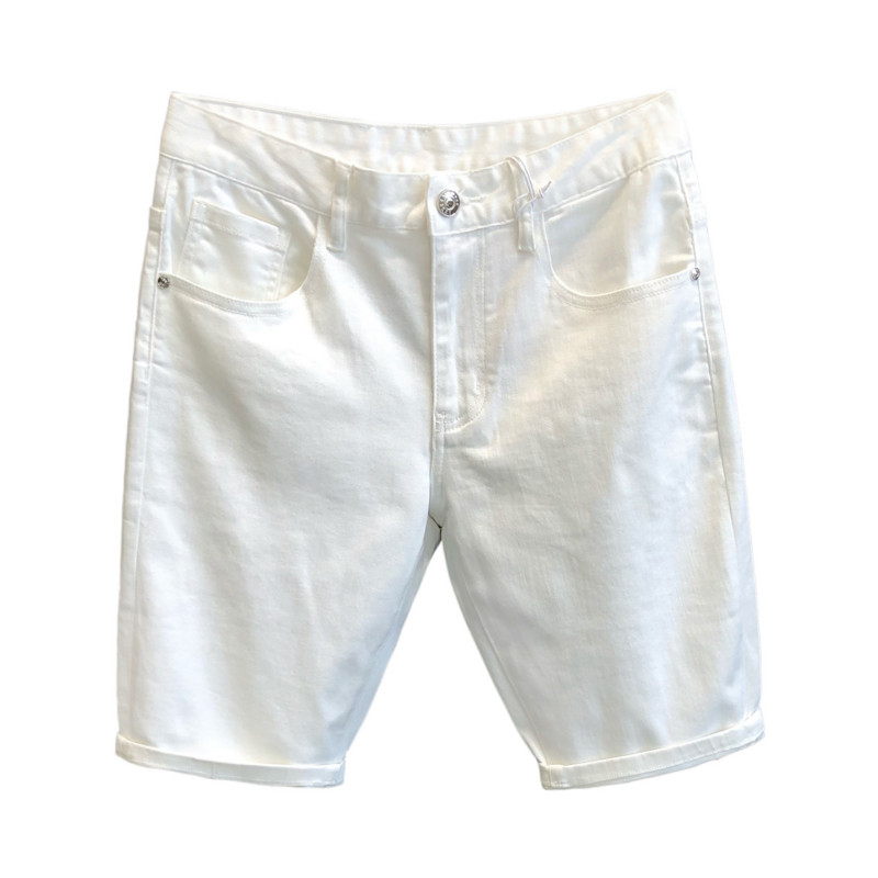 Nyári luxus, új érkezés fehér utcai viselet koreai divat karcsú farmernadrág férfiaknak nyújtható szövet alkalmi viselet férfi farmer rövidnadrág
