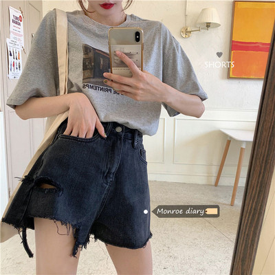 Vasaras moderns, saplēsts džinsa šorti ar neapstrādātu malu, brīvi, lieli, ar augstu vidukļa platu kāju, A-līnijas karstās bikses Streetwear S-5xl