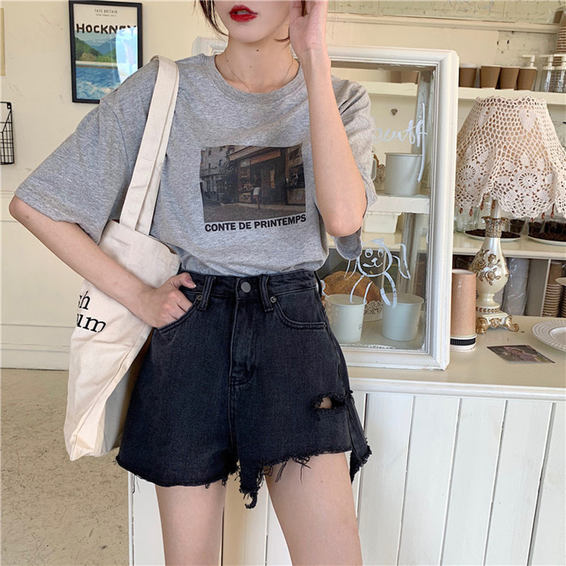 Vasaras moderns, saplēsts džinsa šorti ar neapstrādātu malu, brīvi, lieli, ar augstu vidukļa platu kāju, A-līnijas karstās bikses Streetwear S-5xl