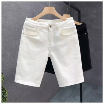 Нови летни корейски модни луксозни дизайнерски каубойски бели черни дънки за мъже Модерни прилепнали ежедневни панталони Boyfriend дънки шорти