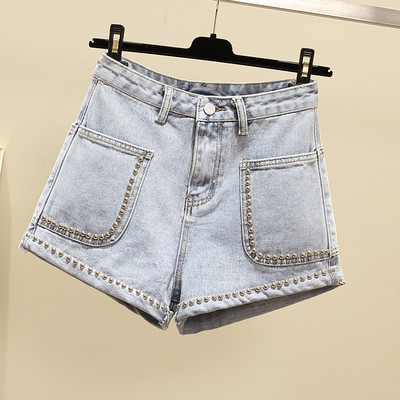 Sieviešu džinsu šorti Eleganti pērļoti ar lielu kabatu ar augstu vidukli Džinsi 2024. gada vasaras jauni, brīvi liela izmēra, platu kāju karstās bikses S-5XL