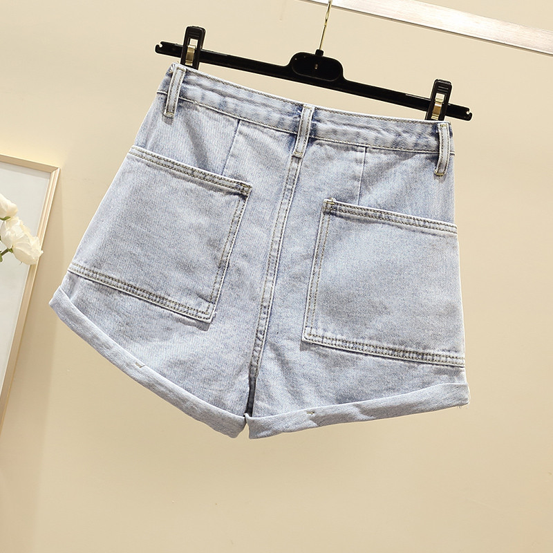 Sieviešu džinsu šorti Eleganti pērļoti ar lielu kabatu ar augstu vidukli Džinsi 2024. gada vasaras jauni, brīvi liela izmēra, platu kāju karstās bikses S-5XL