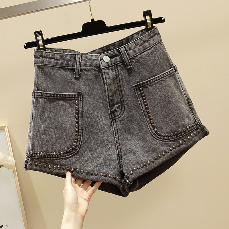 Sieviešu džinsu šorti Eleganti pērļoti ar lielu kabatu ar augstu vidukli Džinsi 2024. gada vasaras jauni, brīvi liela izmēra, platu kāju karstās bikses S-5XL