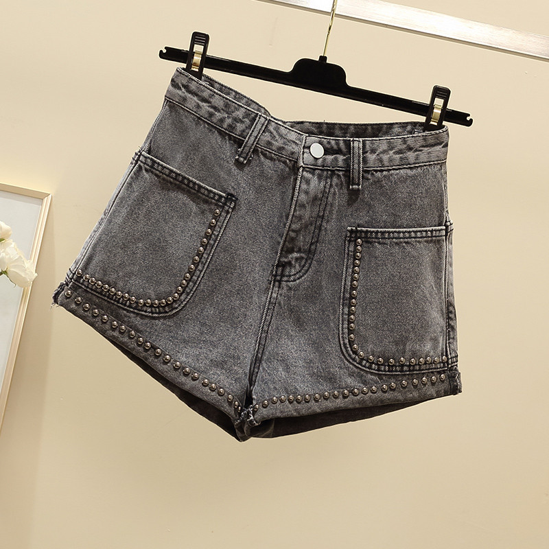 Sieviešu džinsu šorti Eleganti pērļoti ar lielu kabatu ar augstu vidukli Džinsi 2024. gada vasaras jauni, brīvi liela izmēra, platu kāju karstās bikses S-5XL