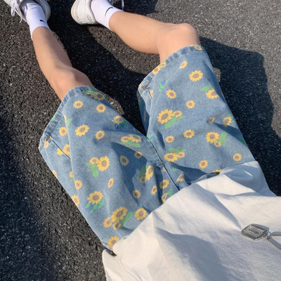 Дънкови къси панталони Daisy Мъжки лято 2023 High Street Capris Дамски Techwear Oversize Плажни панталони за свободното време Унисекс Streetwear