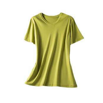 Модни дамски тениски с О-образно деколте Памучна тениска Modal Mulberry Silk Top Tees Женски дамски къси тениски с V-образно деколте Едноцветни YFZ0005