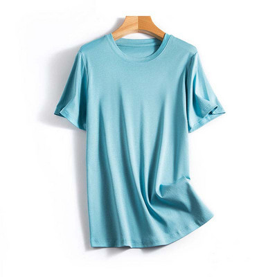 Modes sieviešu T krekli O kakla kokvilnas T-krekls Modal Zīdkoka zīda Top Tees Sieviešu V kakla īsie T-krekli Vienkrāsaini YFZ0005