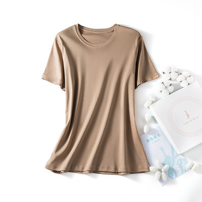 Modes sieviešu T krekli O kakla kokvilnas T-krekls Modal Zīdkoka zīda Top Tees Sieviešu V kakla īsie T-krekli Vienkrāsaini YFZ0005