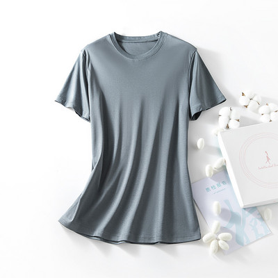 Modes sieviešu T krekli O kakla kokvilnas T-krekls Modal Zīdkoka zīda Top Tees Sieviešu V kakla īsie T-krekli Vienkrāsaini YFZ0005