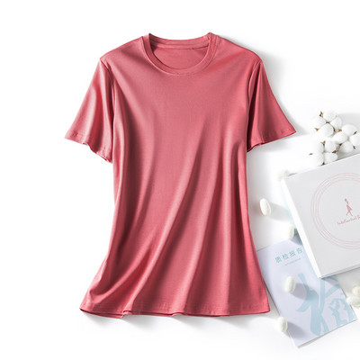 Modes sieviešu T krekli O kakla kokvilnas T-krekls Modal Zīdkoka zīda Top Tees Sieviešu V kakla īsie T-krekli Vienkrāsaini YFZ0005