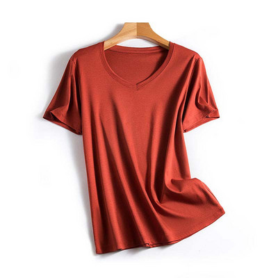 Modes sieviešu T krekli O kakla kokvilnas T-krekls Modal Zīdkoka zīda Top Tees Sieviešu V kakla īsie T-krekli Vienkrāsaini YFZ0005