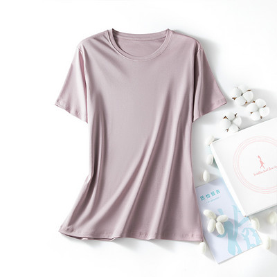 Modes sieviešu T krekli O kakla kokvilnas T-krekls Modal Zīdkoka zīda Top Tees Sieviešu V kakla īsie T-krekli Vienkrāsaini YFZ0005