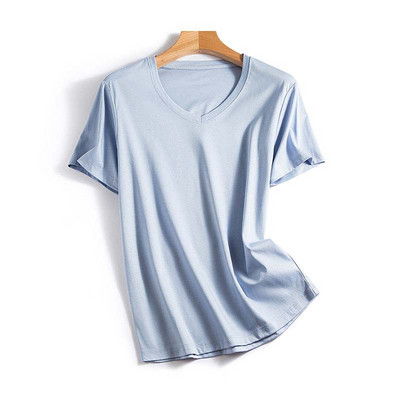 Modes sieviešu T krekli O kakla kokvilnas T-krekls Modal Zīdkoka zīda Top Tees Sieviešu V kakla īsie T-krekli Vienkrāsaini YFZ0005