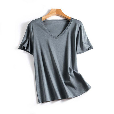 Modes sieviešu T krekli O kakla kokvilnas T-krekls Modal Zīdkoka zīda Top Tees Sieviešu V kakla īsie T-krekli Vienkrāsaini YFZ0005