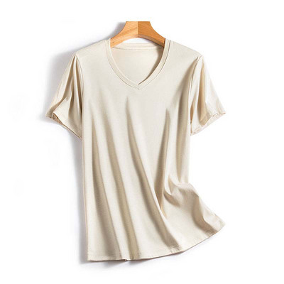 Modes sieviešu T krekli O kakla kokvilnas T-krekls Modal Zīdkoka zīda Top Tees Sieviešu V kakla īsie T-krekli Vienkrāsaini YFZ0005