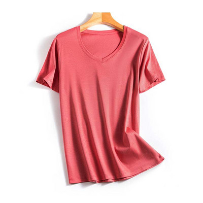 Modes sieviešu T krekli O kakla kokvilnas T-krekls Modal Zīdkoka zīda Top Tees Sieviešu V kakla īsie T-krekli Vienkrāsaini YFZ0005