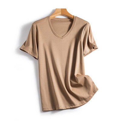 Modes sieviešu T krekli O kakla kokvilnas T-krekls Modal Zīdkoka zīda Top Tees Sieviešu V kakla īsie T-krekli Vienkrāsaini YFZ0005