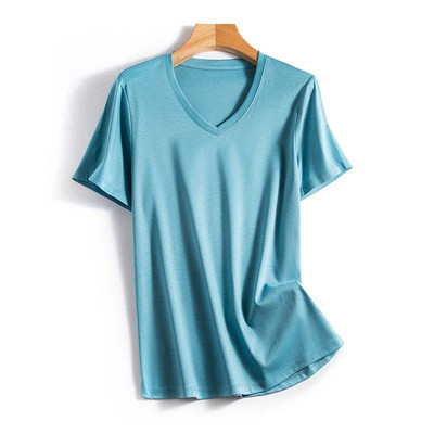 Modes sieviešu T krekli O kakla kokvilnas T-krekls Modal Zīdkoka zīda Top Tees Sieviešu V kakla īsie T-krekli Vienkrāsaini YFZ0005