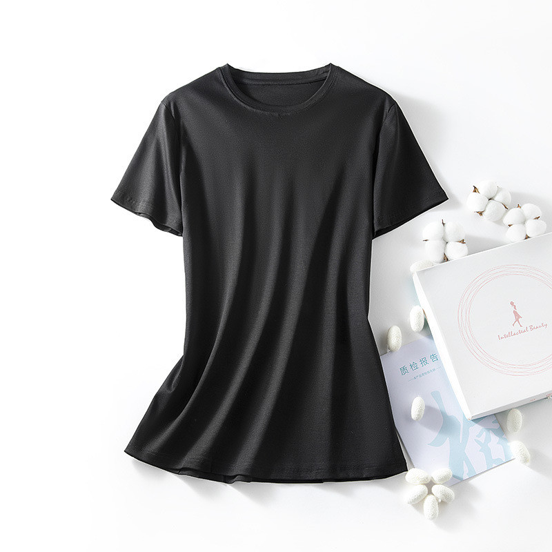 Modes sieviešu T krekli O kakla kokvilnas T-krekls Modal Zīdkoka zīda Top Tees Sieviešu V kakla īsie T-krekli Vienkrāsaini YFZ0005