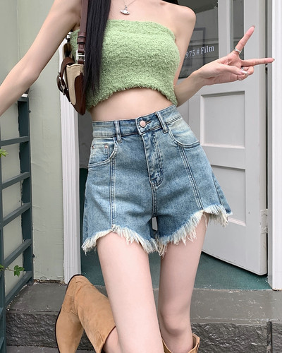 S-5xl Pantaloni scurți din denim la modă de vară, supradimensionați, largi, talie înaltă, margine brută, pantaloni largi, linie A, pantaloni scurți casual, asortați, pentru femei