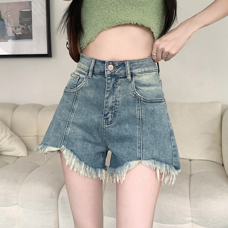 S-5xl Pantaloni scurți din denim la modă de vară, supradimensionați, largi, talie înaltă, margine brută, pantaloni largi, linie A, pantaloni scurți casual, asortați, pentru femei