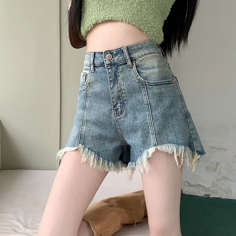 S-5xl Pantaloni scurți din denim la modă de vară, supradimensionați, largi, talie înaltă, margine brută, pantaloni largi, linie A, pantaloni scurți casual, asortați, pentru femei