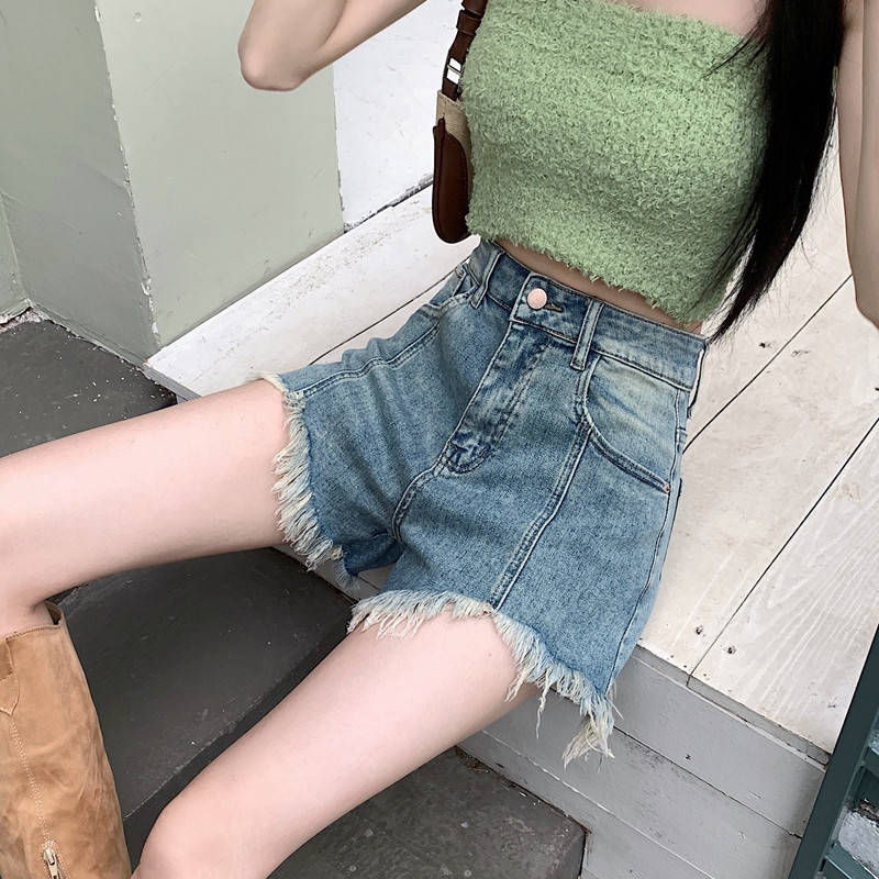 S-5xl Pantaloni scurți din denim la modă de vară, supradimensionați, largi, talie înaltă, margine brută, pantaloni largi, linie A, pantaloni scurți casual, asortați, pentru femei