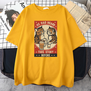 Cute Cat Drink Beer Print Мъжки тениски Creativity Quality T-Shirt Oversize S-Xxxl Улична тениска Удобна мъжка тениска с къс ръкав