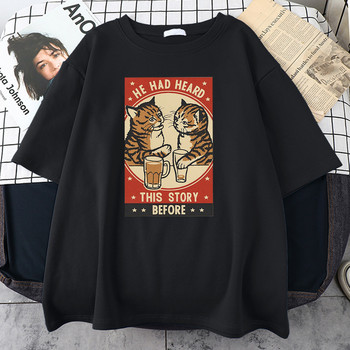 Cute Cat Drink Beer Print Мъжки тениски Creativity Quality T-Shirt Oversize S-Xxxl Улична тениска Удобна мъжка тениска с къс ръкав