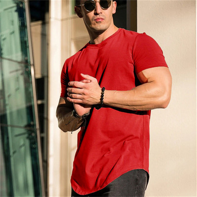 Férfi ing Márka edzőtermi ruházat fitness póló férfi divat Karcsú nyári rövid ujjú póló pamut testépítő izompóló