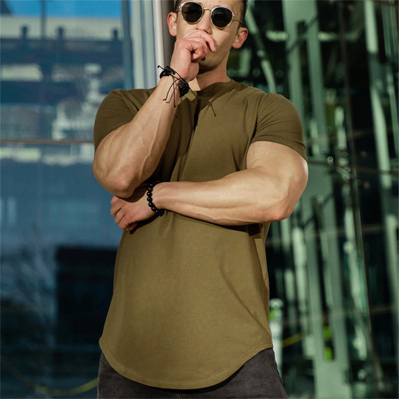 Férfi ing Márka edzőtermi ruházat fitness póló férfi divat Karcsú nyári rövid ujjú póló pamut testépítő izompóló