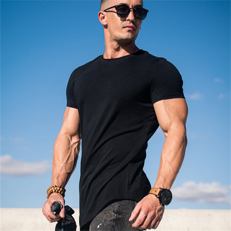 Férfi ing Márka edzőtermi ruházat fitness póló férfi divat Karcsú nyári rövid ujjú póló pamut testépítő izompóló