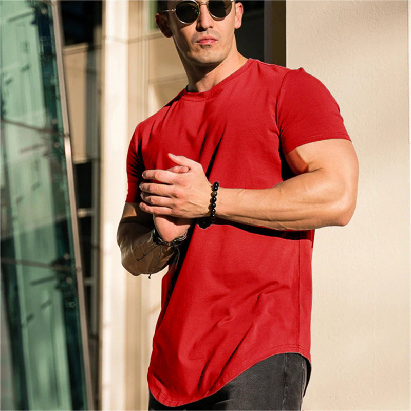 Férfi ing Márka edzőtermi ruházat fitness póló férfi divat Karcsú nyári rövid ujjú póló pamut testépítő izompóló