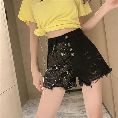 Džinsu šorti Sieviešu fliteļi Vasarā ar augstu vidukli brīvi, vispiemērotākie, plati kāju pušķi Karsti, vienkārši korejiešu stila saplēsti apģērbi S-5XL sievietēm